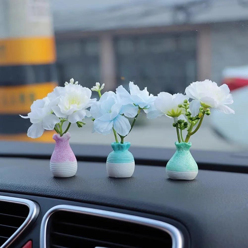 Mini Flowers Car Dashboard Decorations Accessories for Rear View Mirror Hydrangea Flower Vases Car Interior Ornaments for Women
