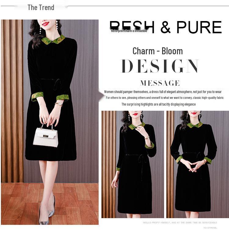 Elegant Mulberry Silk Velvet Dress: Plus Size, Flaw-Concealing, Anti-Aging, for Middle-Aged Mothers – Autumn/Winter