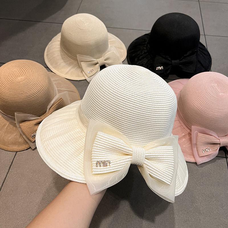 New Fashion Bow Hat Women's Summer Breathable Seaside Face Shading Sun Protection Sun Hat
