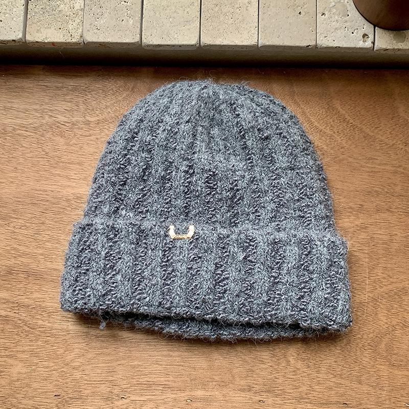 

Hat Autumn and winter basic versatile knitted wool hat cycling hat big head circumference hat темно-сірий