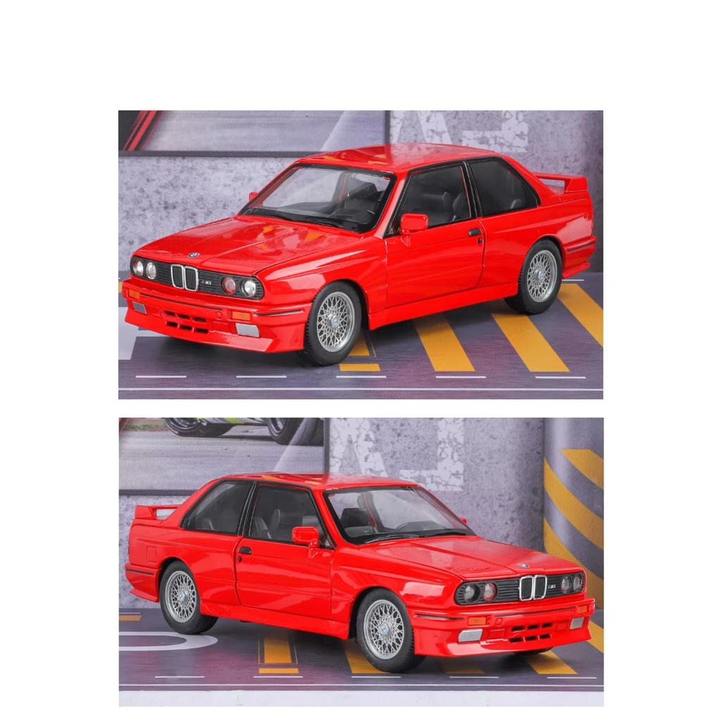 1/24 BMW M3 E30 Toy Car Model Diecast Metal Vehicle Miniature Pull Back Sound Light Doors Openable Collection Gift for Kid Boys