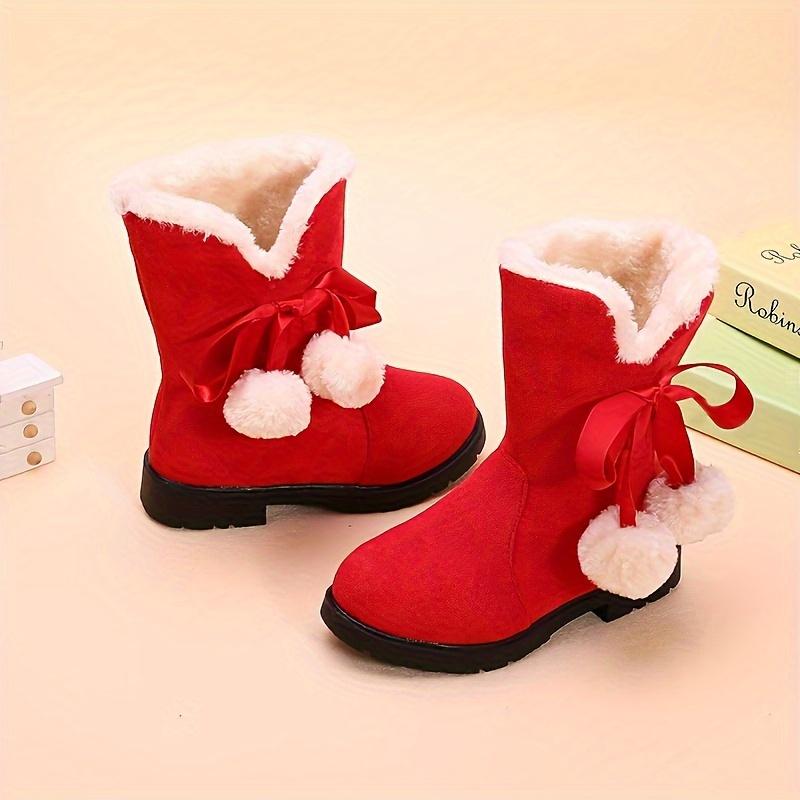 Girls Winter Snow Boots Fleece Lining Round Toe Striped Pattern Zipper Closure Ankle High PVC Sole Fabric Insole Random Style Pink Black Red