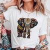 Elephant Floral Women's T-Shirt Short Sleeved Basic Top Cute Style Fashion Women's Apparel Trendy Printed Casual Summer Tee