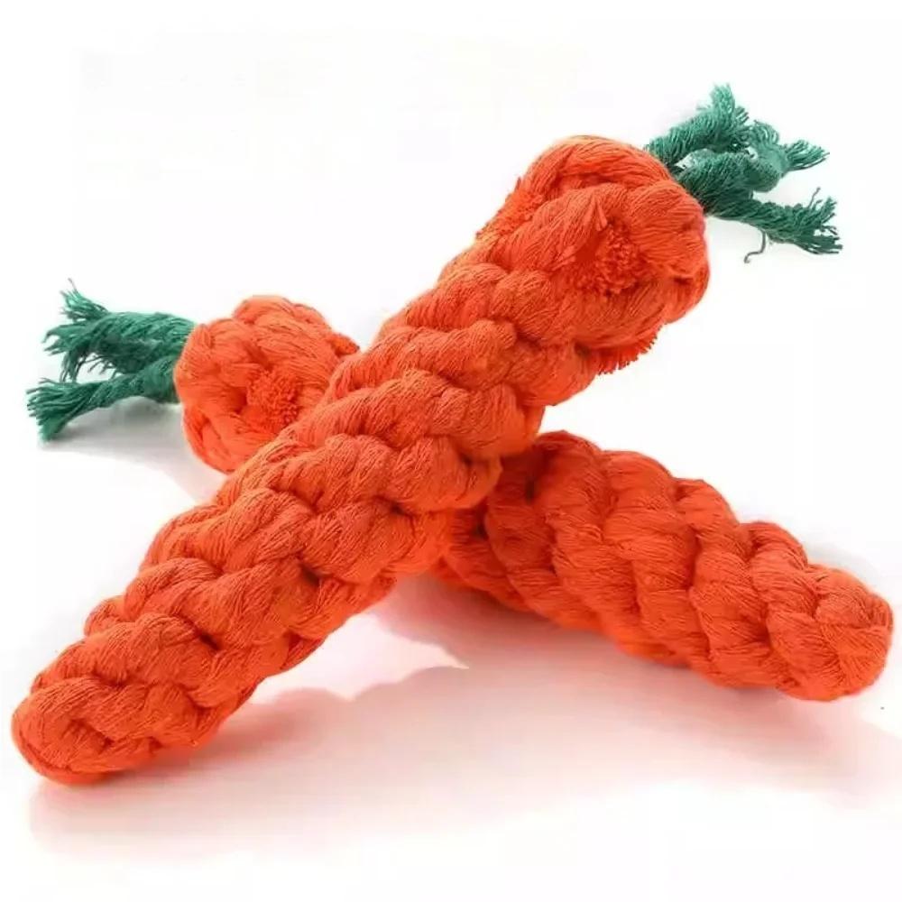 Carrot Shaped Dog Bite Rope Toy Durable Braided Cotton Rope Chew Toy Resistant Puppy Molar Teeth Cleaning Pet Supplies