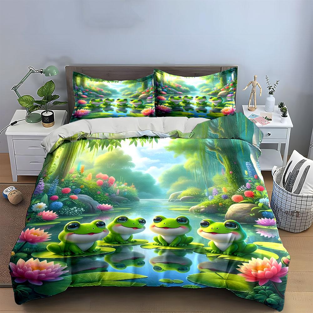 Frog Decoration Set For Garden Soft Comfortable Duvet Cover Bedding Set Included 1*Duvet Cover & 2*Pillowcases, Gift