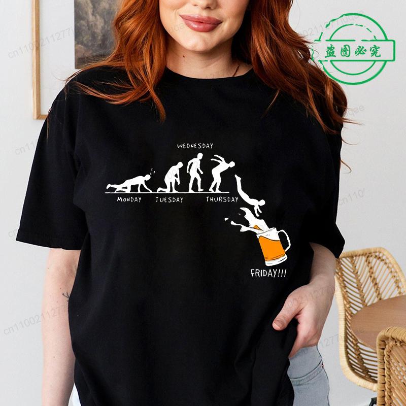 Women T Shirt Monday To Friday Drink Beer Funny Sports Fashion Casual T-shirt Skeleton FRIDAY Beer Graphic Tshirts Women Clothes