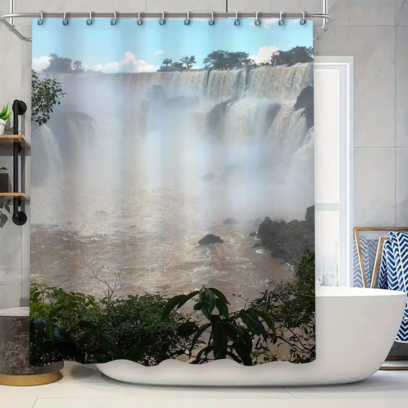 

Waterfall Shower Curtain Waterproof Bathroom Decor Modern Design Water Flow Pattern Printing Plastic Liner Included W60H190(CM)-1 Pcs