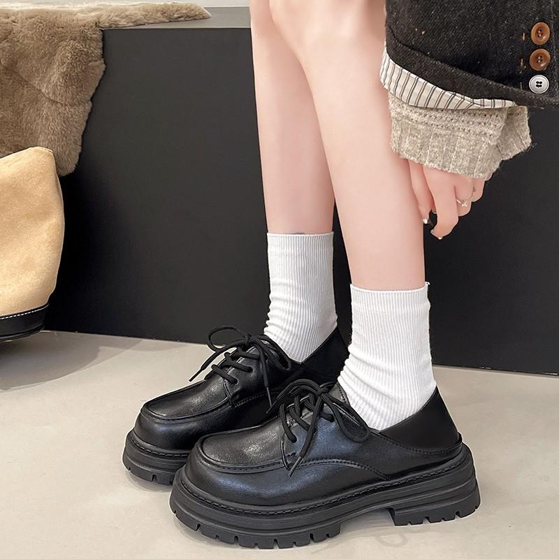 Thick-soled Spring New Low-top Single Women's Shoes Large-size Thick-soled Retro Small Leather Shoes