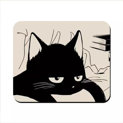 Diatom Ooze Black Sleepy Cat Mouse Pad Black Non-Slip Rubber Base Mouse Mat  Office