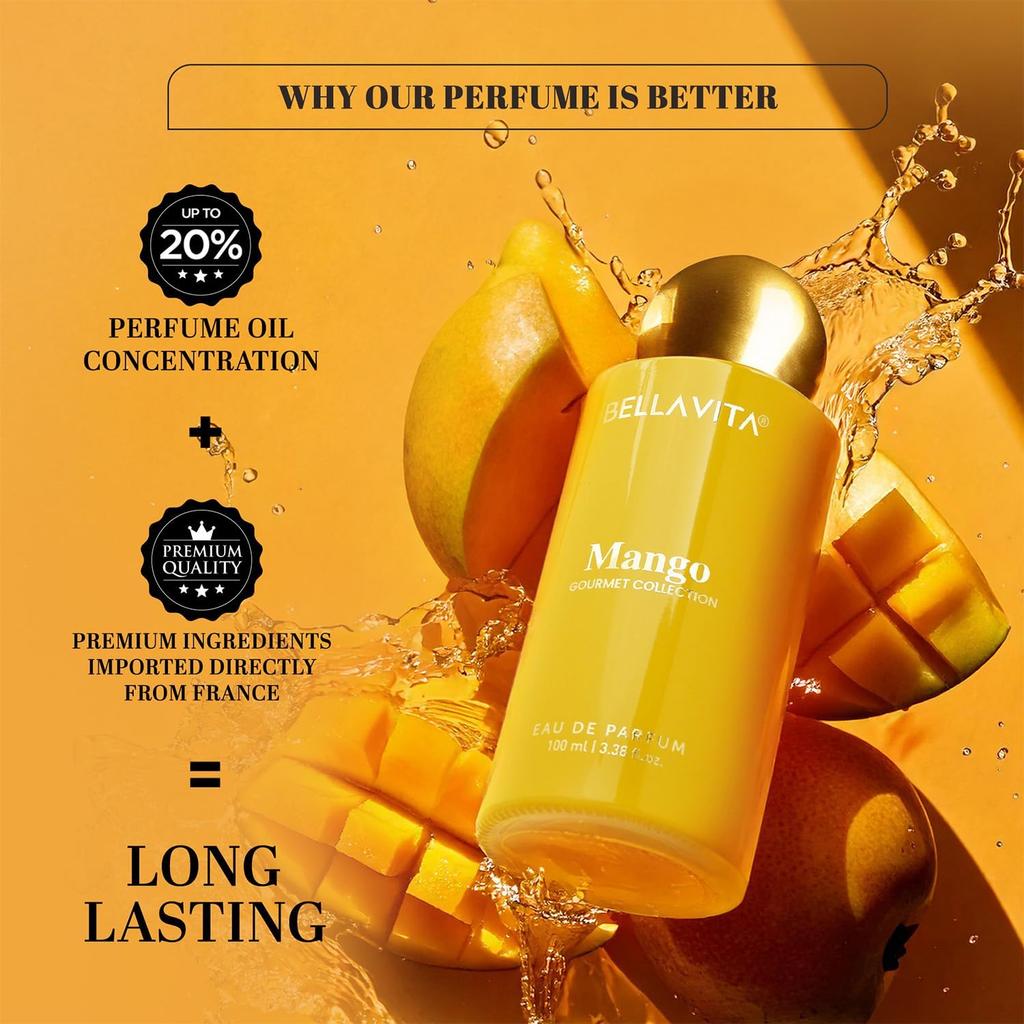 BELLAVITA Gourmet Collection Mango Long Lasting Perfume 100ml Unisex Floral Woody Sweet Fragrance
