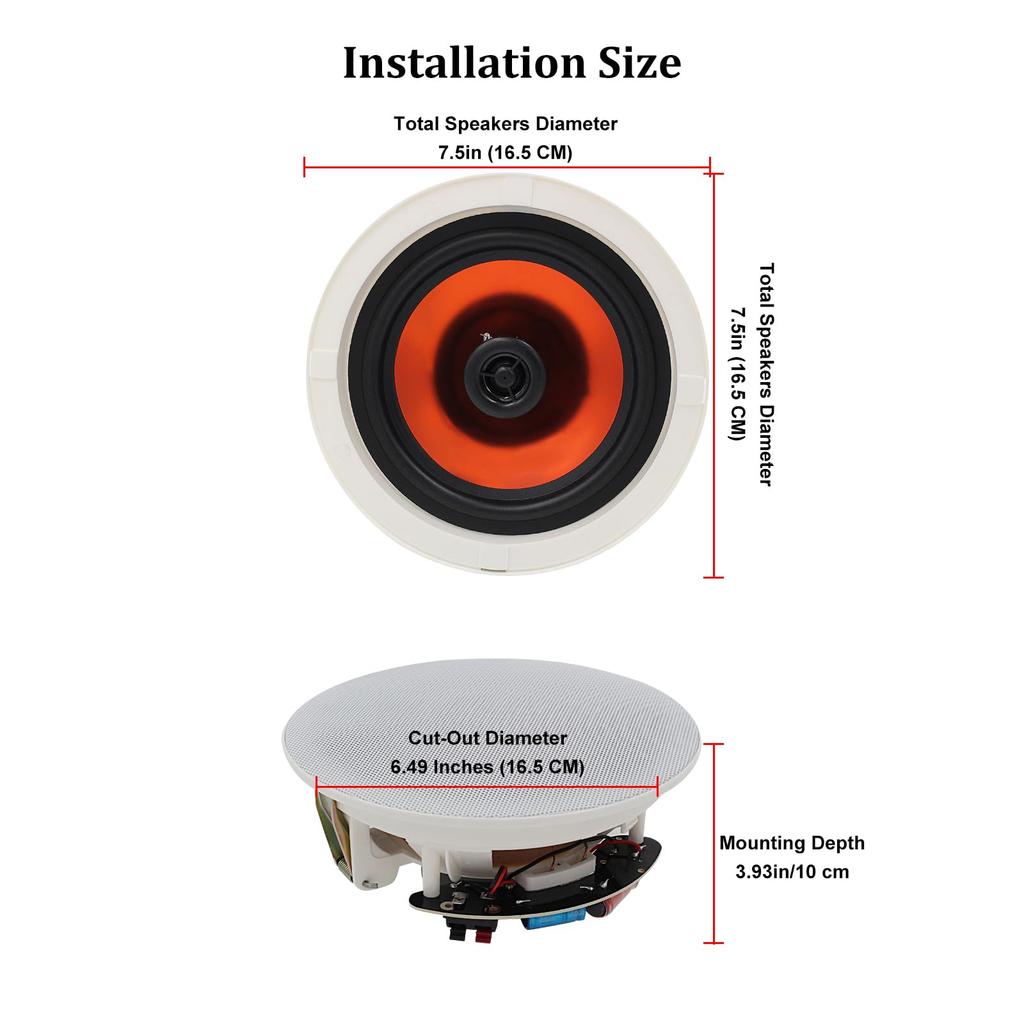 Herdio 300W Bluetooth 6.5-inch Ceiling-Mounted Speaker, 2-Way/Round Type/Single Speaker, White