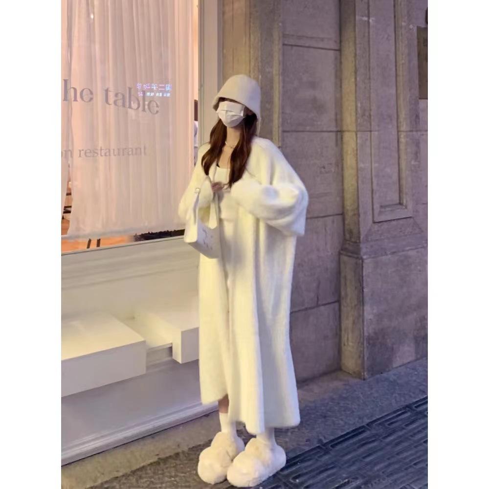 Soft Waxy Knitted Sweater Cardigan Women's Autumn and Winter New Casual Loose and Thin Lazy Style Imitation Mink Velvet Long Coat