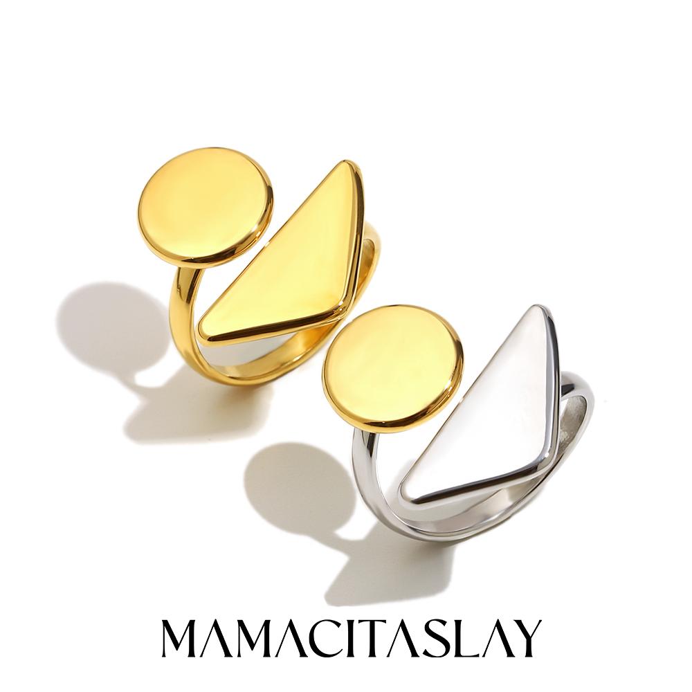 MamacitaSlay 316L Stainless Steel Mixed Color Circular Triangular Ring Waterproof 18K Gold Plated Jewelry Women's Unique Ring