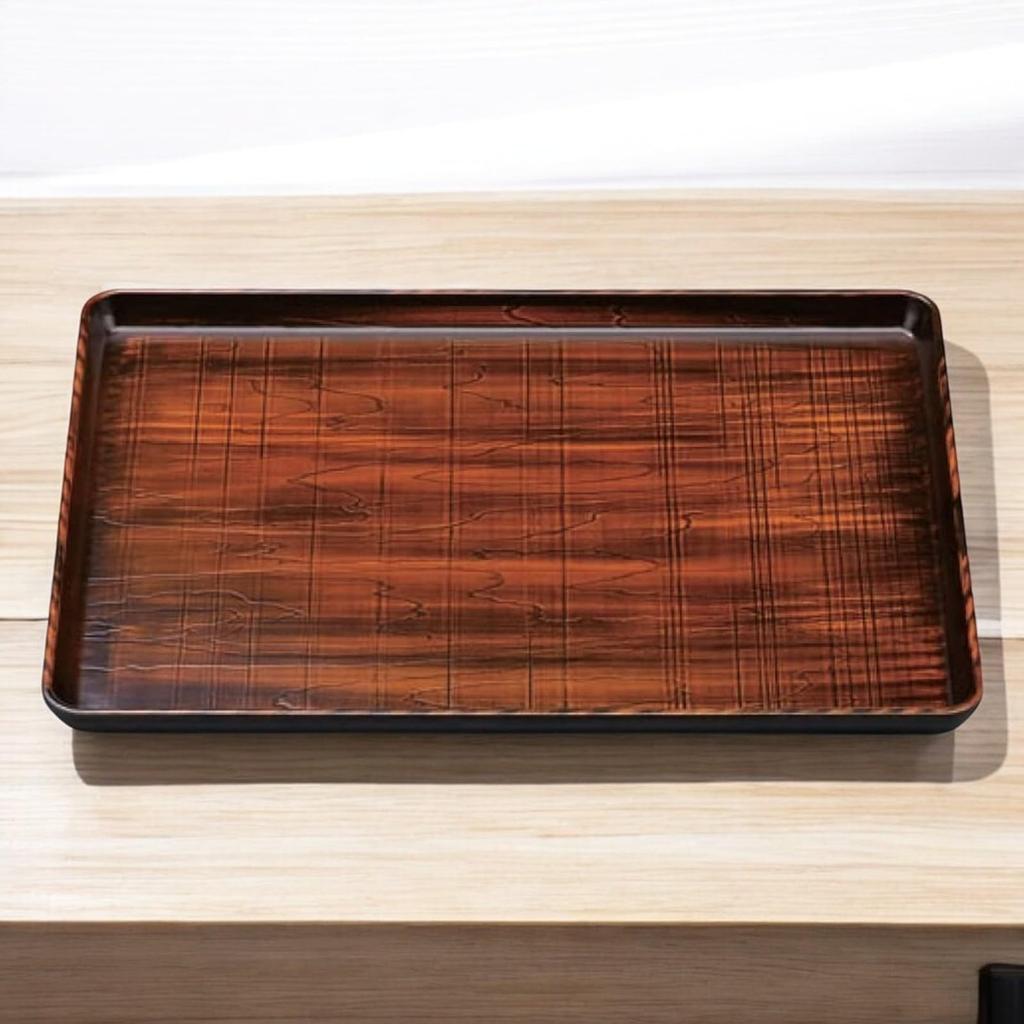 Roughly Wide Tray Tochigi Lacquerware Made In Japan J-kitchens Tray, 42cm, Carved, (Tray), Lacquer, Non-Slip, (ABS Resin),