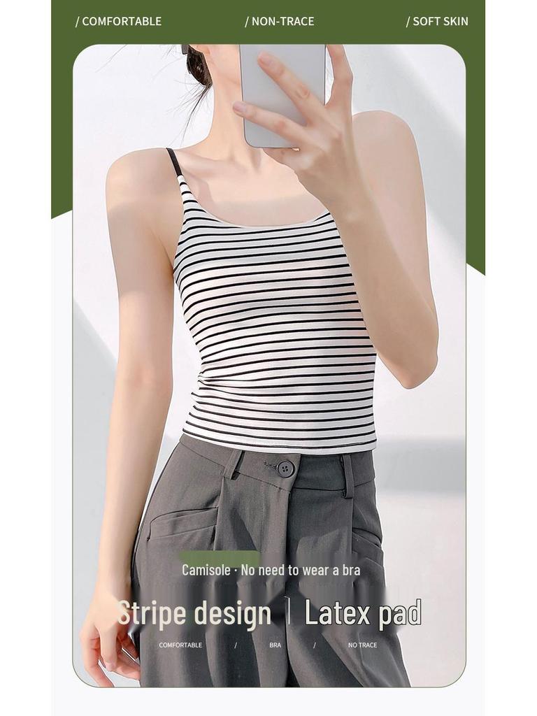 Women's Spring/Summer Sling Vest with Chest Pad - Slim-fit, Thin Straps, Underarm Coverage, Stylish Back Design.