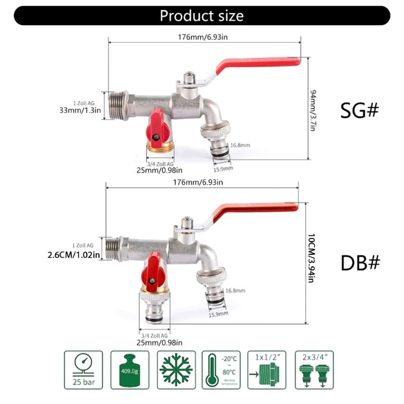 Stabile 3/4-Zoll Messing Wasserhahn Frostsicher und Rostfrei mit Doppel-Auslass Designs für Garten und Waschmaschinen