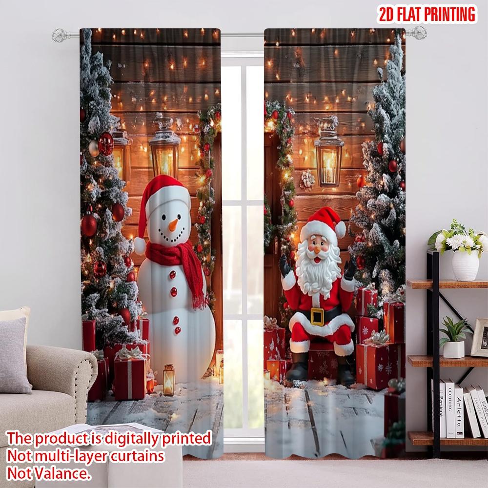 

Set Of 2 Flat Printing Merry Christmas Drapes Versatile Durable Polyester Without Electricity Festive Curtains Curtain W100*H70(CM)-Rod Pocket&1PCS