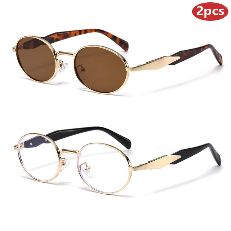 1/2pcs Alloy Oval Sunglasses Women Fashion Gradient Shade Sun Glasses Protective Eyewear for Outdoor Sports Cycling