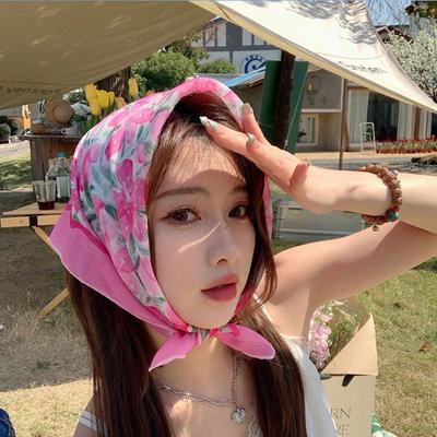 Flower Printed Headscarf Gentle Style Sun Protection Headband French Pastoral Style Headscarf Women