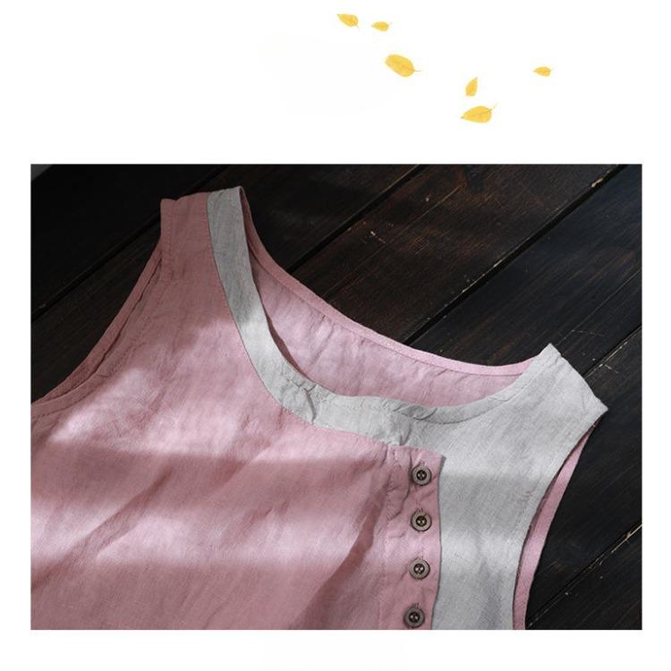 Summer New Loose Camisole Vest Women's Thin Asymmetric Top Button Decoration Splicing Design