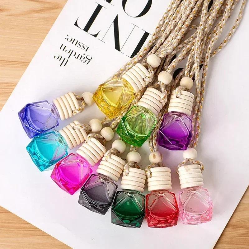 1pcs Refillable Perfume Bottle Empty Colorful Diamond Glass Aromatherapy Essential Oil Vials Wood Lid with String