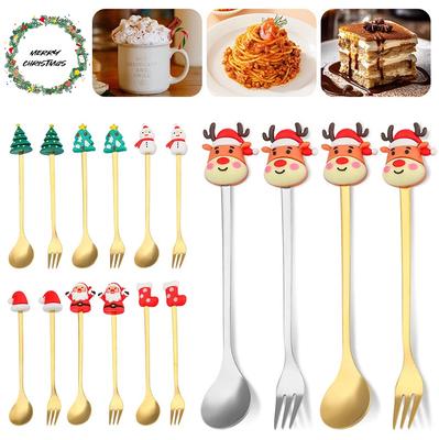 Veselă de Crăciun Set Lingură Furculiță din Oțel Inoxidabil Lingură Creativă Om de Zăpadă Furculiță pentru Amestecat Cafea Furculiță pentru Fructe Decor Perfect pentru Masa de Sărbători