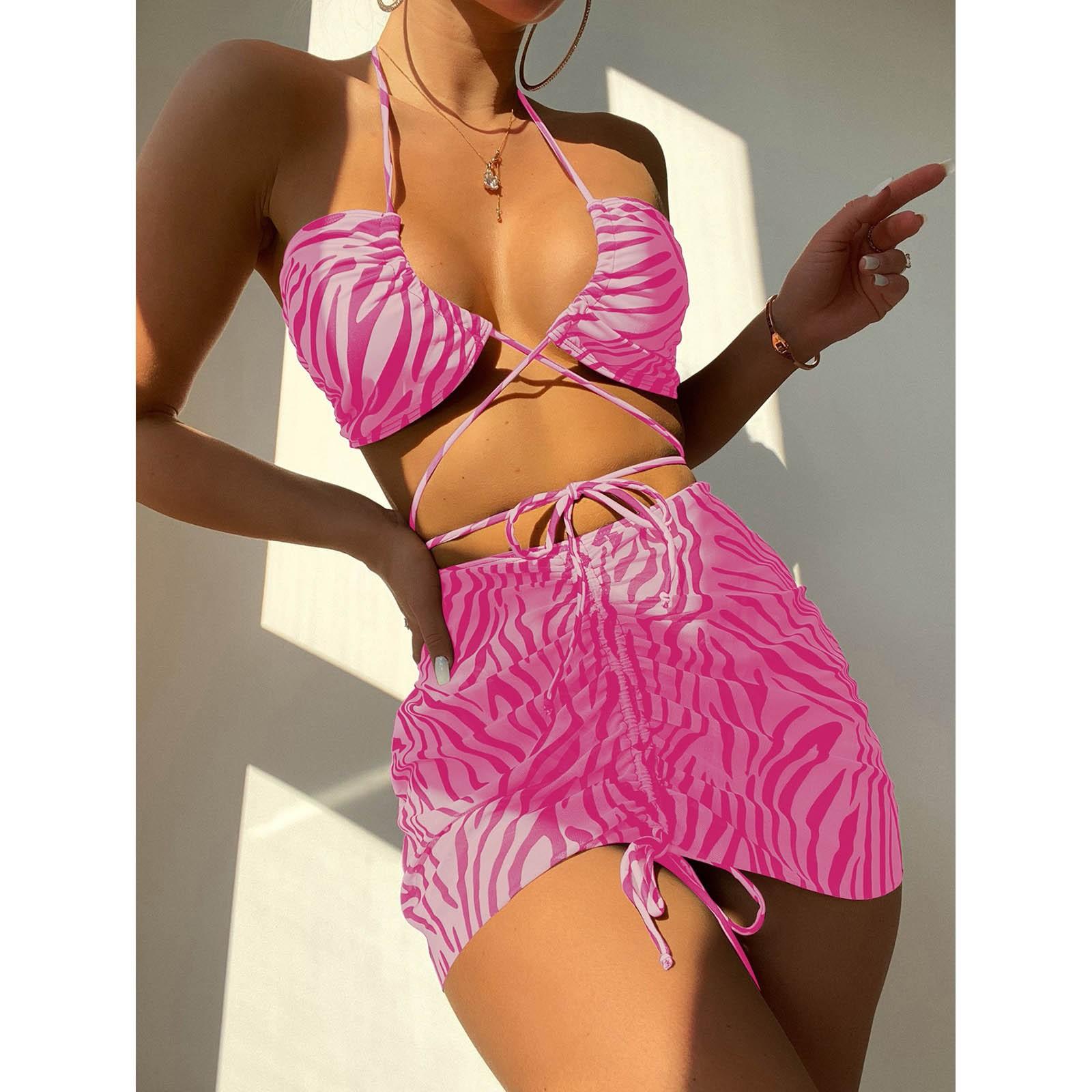 

Женское модное пляжное платье бикини в полоску с разрезом (3 комплекта с накладками на грудь без стального бюстгальтера) XL