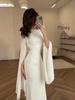 Summer Patchwork Glass Yarn Slimming Dress with Large Satin Sleeves