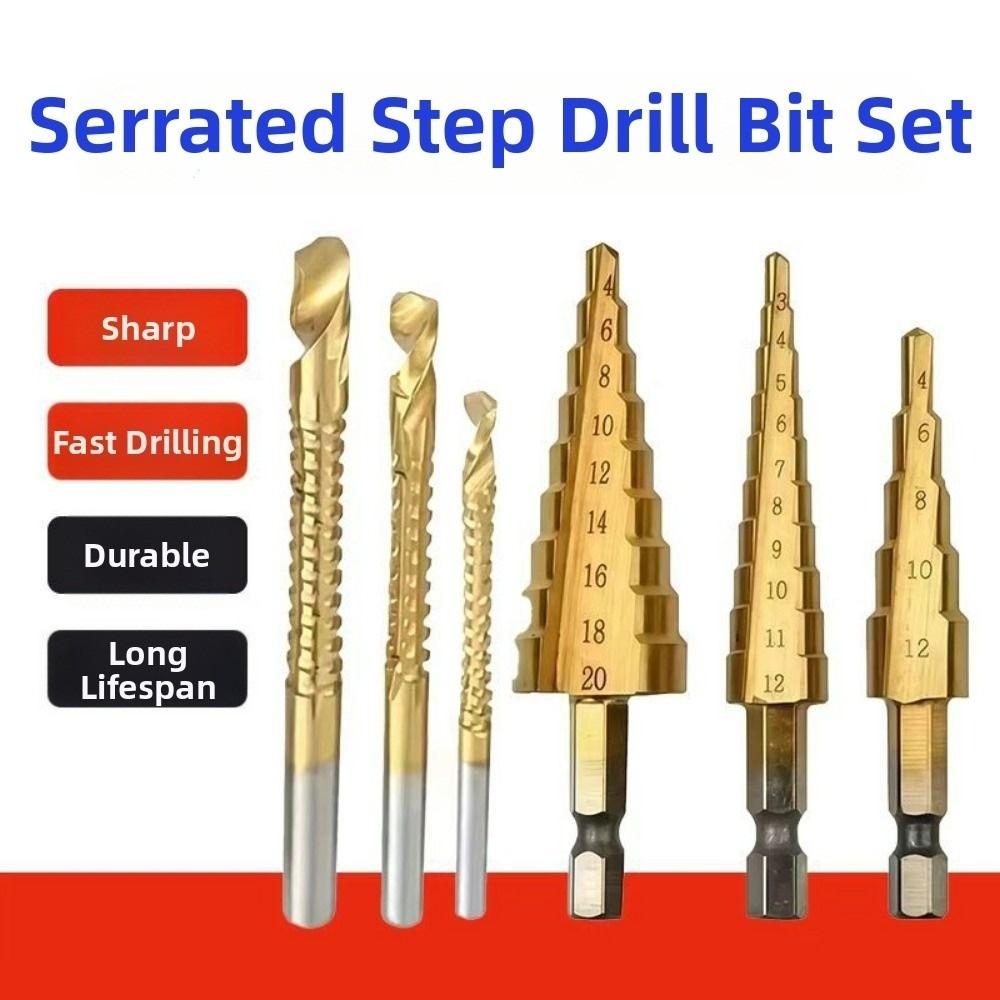 6/7Pcs Bearing Steel Drilling Tool Anti Rust Quick Change Bits Set Step Drill Bit Set  Iron Drilling