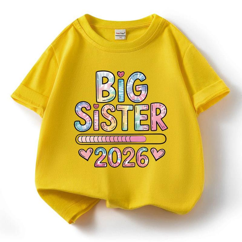 New Model Kids Cotton Short Sleeve Tee T-shirt Big Sister Pattern Girls T Shirts Girls Tops Short Sleeve 100