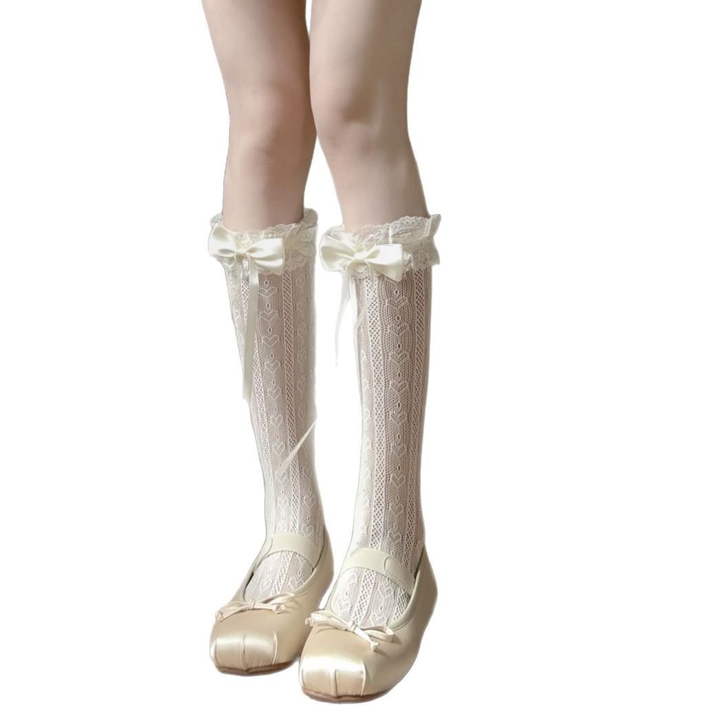Lolita Heart Lace Trim Knee Socks With Non Slip Anti Skid For Youth Women