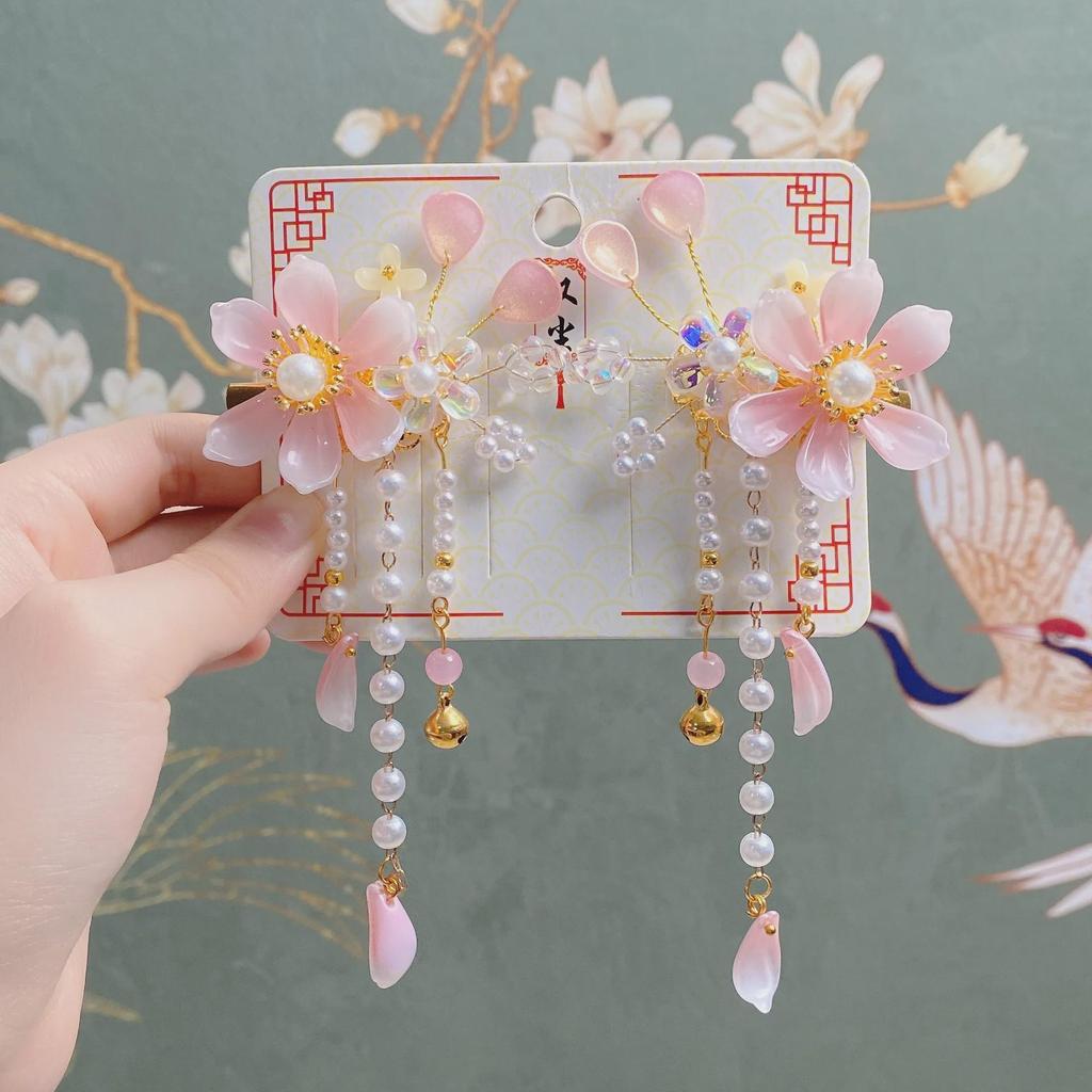 Hanchen Chinese-Style Children's Hanfu Headdress: Girls' Tassel Edge Clip with Step Shake.