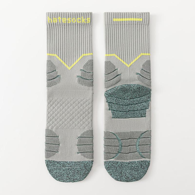 Autumn Men's Professional Sports Mid-calf Socks, Breathable and Sweat-absorbing, Trendy Letter Running Towel Bottom Shock-absorbing Socks