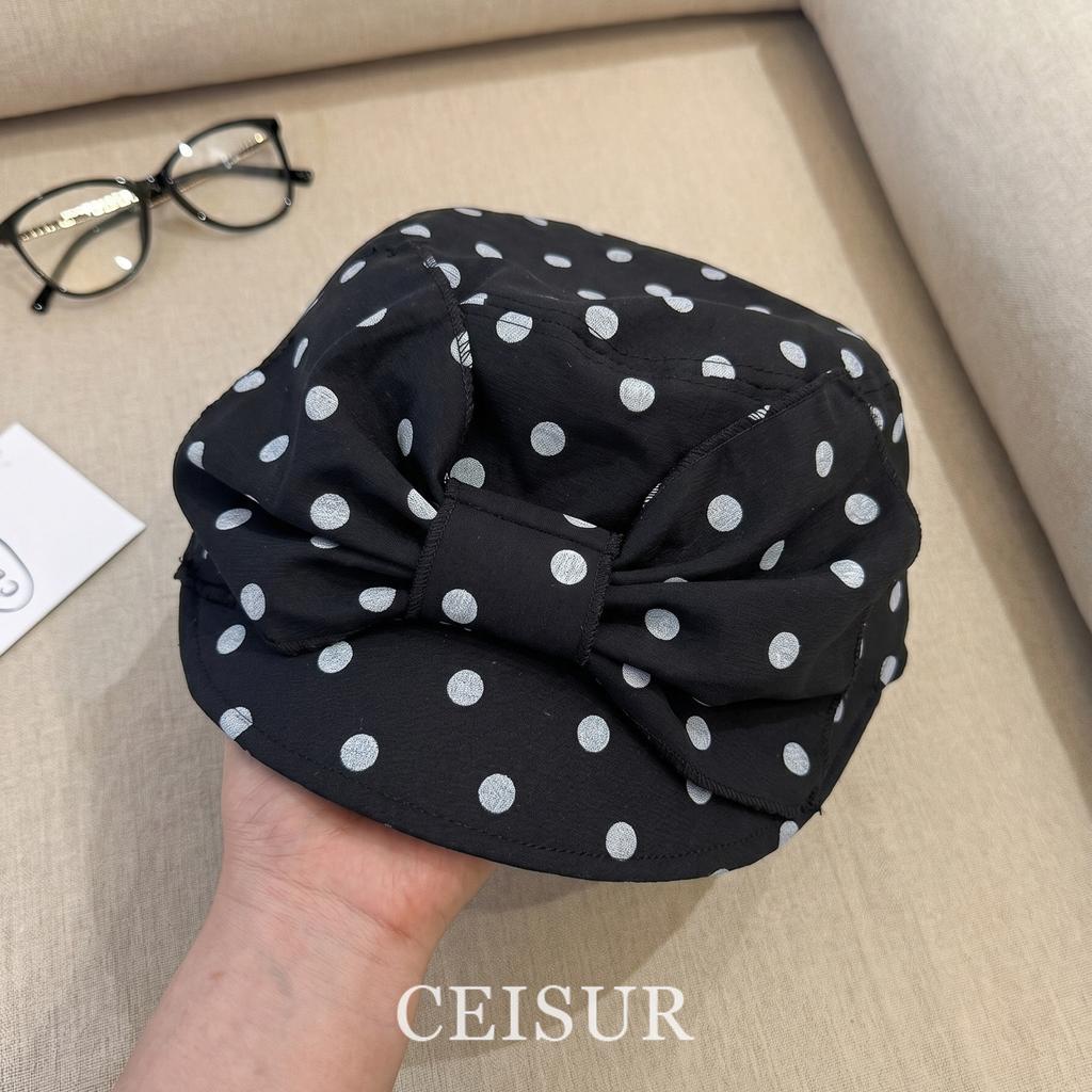 Korean Style Women Retro Polka Dot Bow Beret Cap French Stylish Elegant Sun Hat Versatile Summer New Fashion Baseball Cap