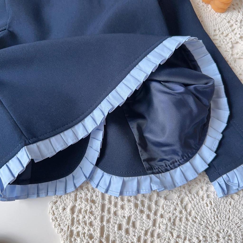 Girls' Rabbit Police Officer Outfit: Stylish Spring/Autumn Coat & Pleated Skirt Set for Baby Girls - Two-Piece (AQB063)