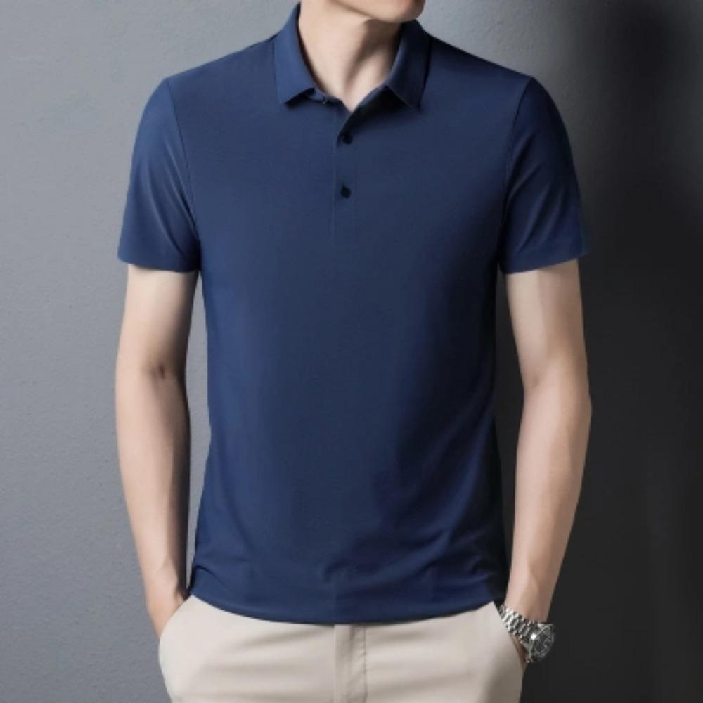 

Мужская футболка-поло из ледяного шелка с отложным воротником, свободная, без следов, высококачественная, деловой кэжуал, с коротким рукавом XXXL темно-синий