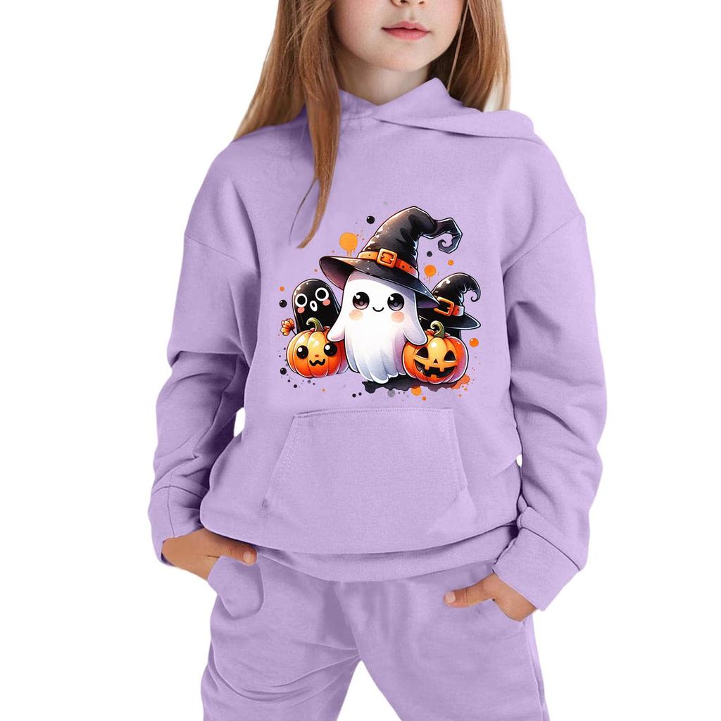 Kids' Hooded Sweatshirt with Halloween Print for Boys and Girls