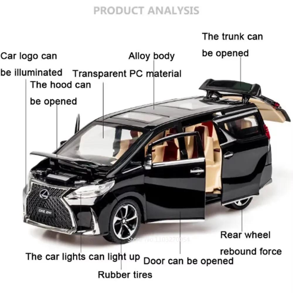 1:24 Denza D9 LM300H Toy Cars Miniature Model Pull Back Light Music Miniature MPV Rubber Tires Vehicle for Boys Educational Toys