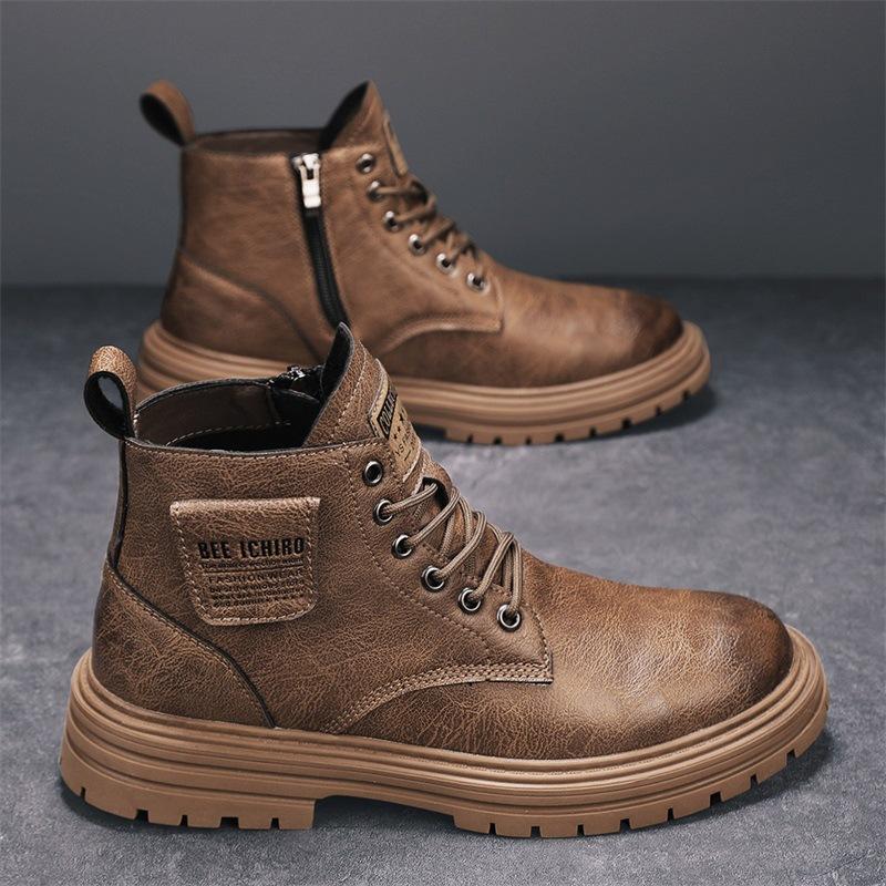 Spring velvet high-top leather boots casual fashion Martin boots retro tooling men's shoes
