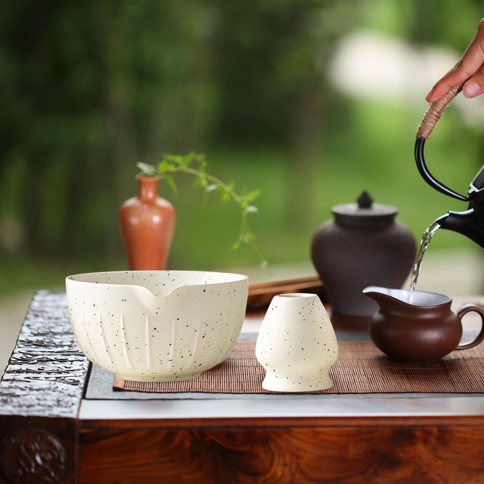 

2 штуки чаша для матча керамика венчик с подставкой подарочные аксессуары чайная утварь для белый