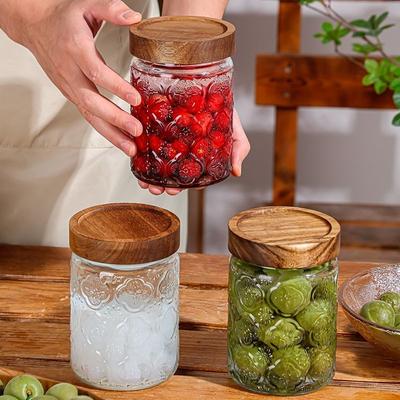 700ml Glass Sealed Jar Embossed Begonia Pattern Decoration Box Vintage Candy Snack Green Plum Storage Jar Kitchen Food Container