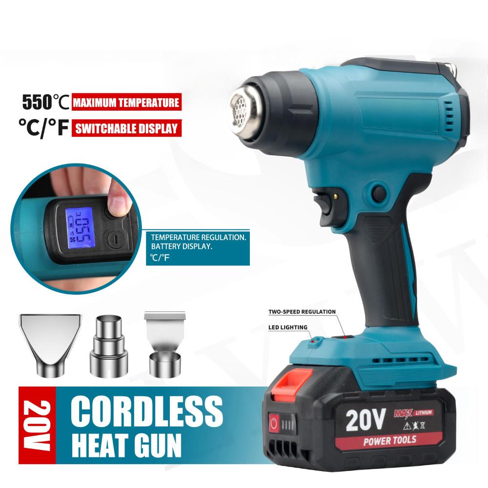 18V/21V Digital Display Hot Air Gun Temperature Adjustable Welding Hot Air Dryer Portable Heat Shrink Packaging Tool