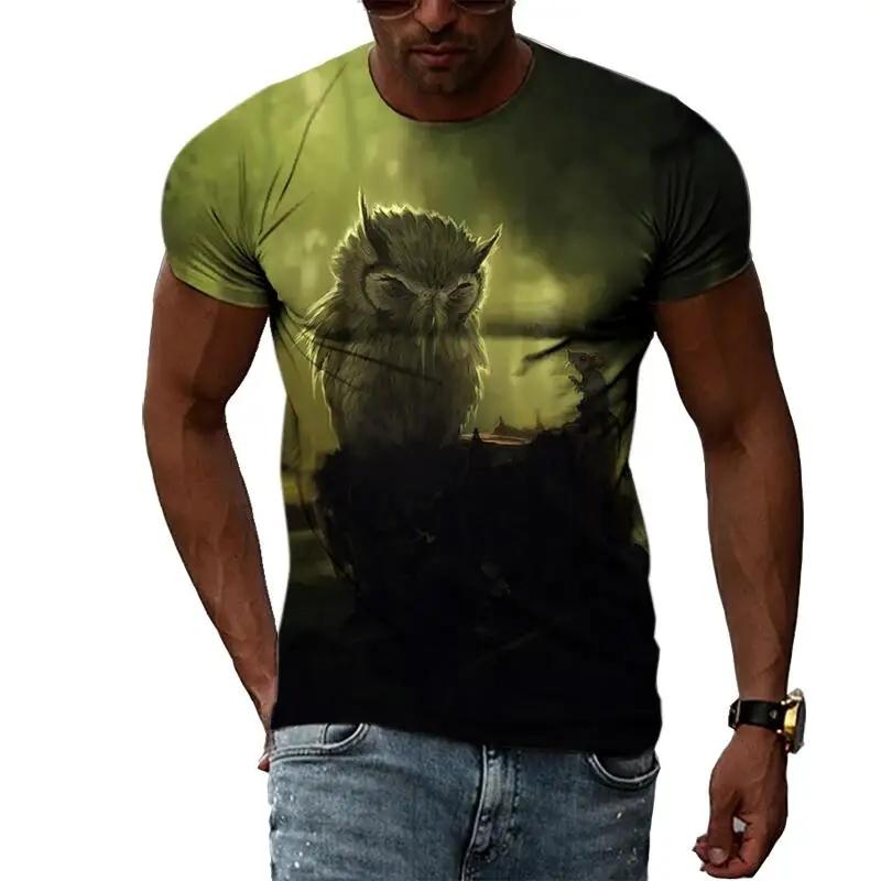Fashion Owl Pattern Print Design Men's T-shirt Street Fashion Harajuku O-Neck Comfortable Short Sleeve Tshirt