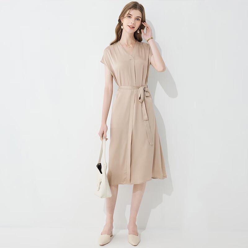 HangYuanXiang Elegant Mulberry Silk Mid-Length Dress