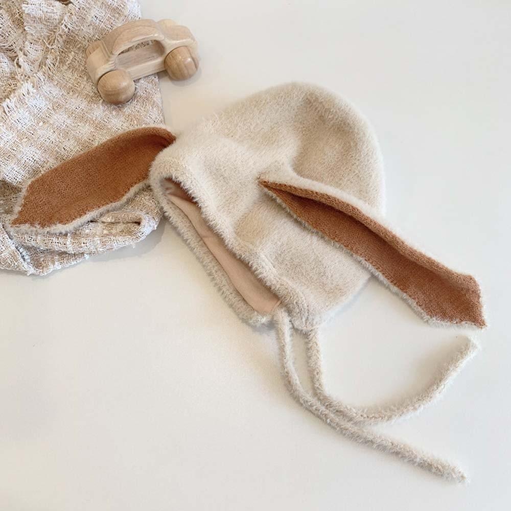 Solid Color Rabbit Ear Knitted Hat Trendy Kids Woolen Hat Fashion Brimless Beanie Cap  Warmer