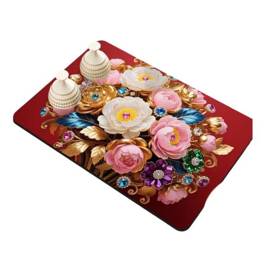 3D Flower Dish Mat Diatomaceous Earth Absorbent Dish Drying Mat Coaster Floral Placemat Insulation Mat for Kitchen Counter Dining Table