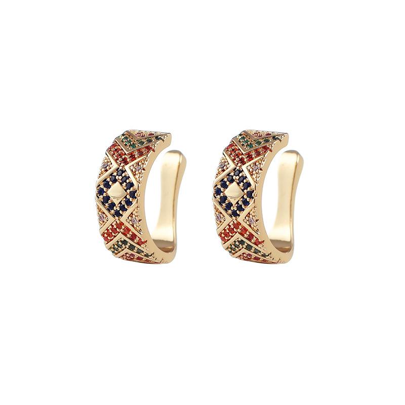 Meier European and American Retro Statement Earrings, Color Block Camo Circle Ear Cuffs, Bohemian Style Earrings