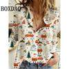 Women's New 3D Christmas Print Long Sleeve Blouses Elegant Lapel Long Sleeve Tops Winter Spring Single-Breasted Basic Shirt