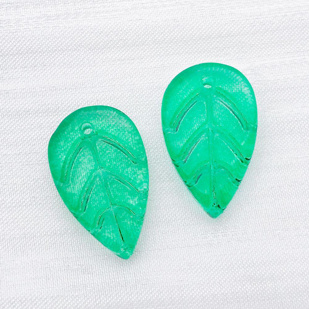 Set of 20 Mixed White, Green & Transparent Glass Leaf Charms for DIY Jewelry