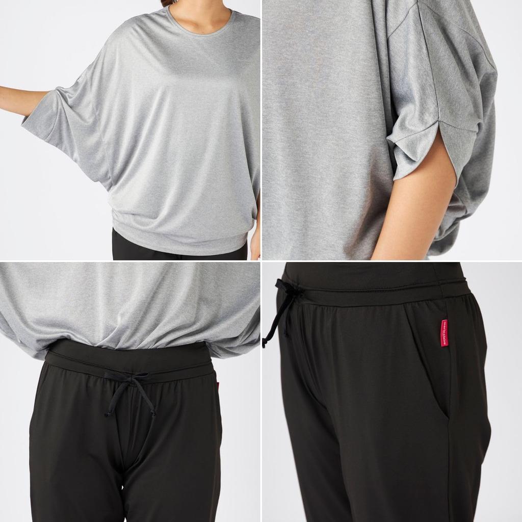 Marie Claire Fitness Wear Set and Loose Size 344192 Women's (Dolman T-shirt Pants), Gray, 3L,